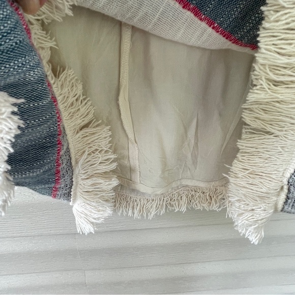 Anthropologie Holding Horses Stripe Cream Blue Fringe Shift Dress Size 4 - Picture 9 of 14